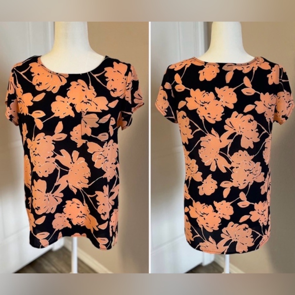 The Limited Black Top with Peach Floral Print
